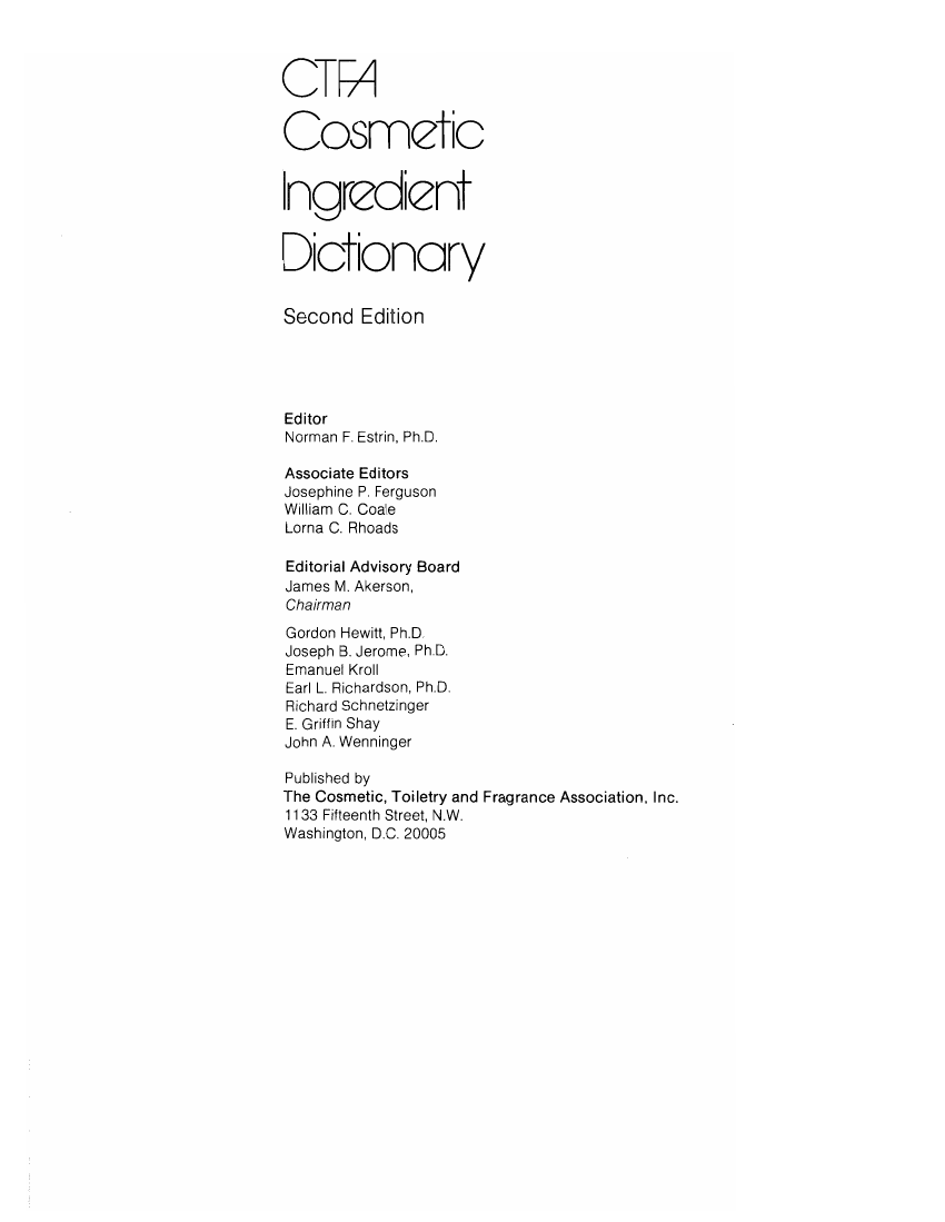 CTFA Cosmetic Ingredient Dictionary